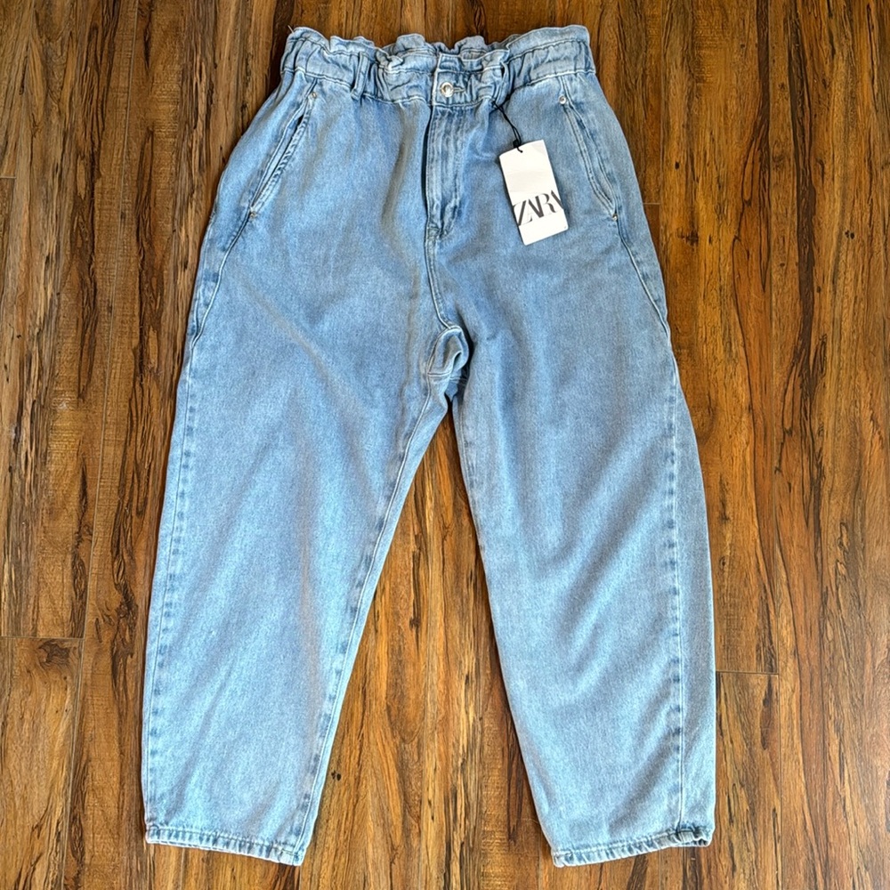 Zara Paper Bag Waist High-Rise Cropped Jeans